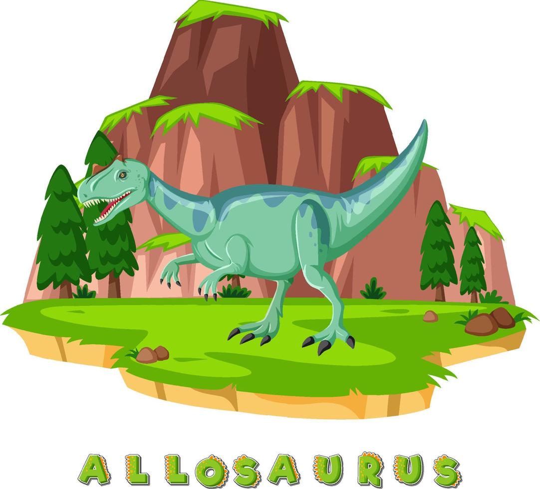 cartão de palavras de dinossauro para allosaurus vetor