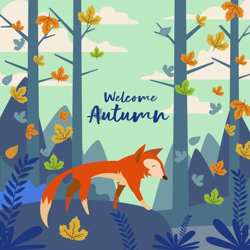 Ilustração de raposa na floresta para o outono vetor