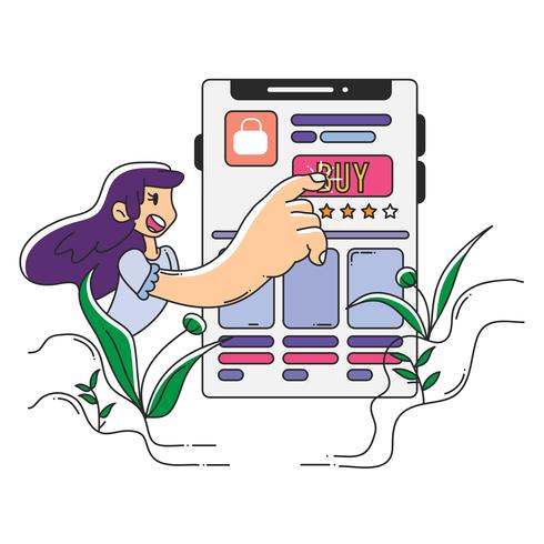 interface do usuário compras on-line de uma ilustração linda garota vetor