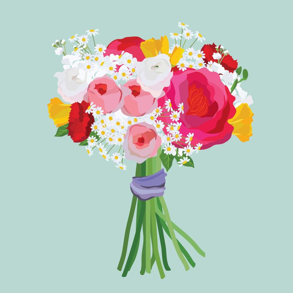 lindo buquê com flores do jardim. decoração floral para presente. ilustração vetorial. vetor