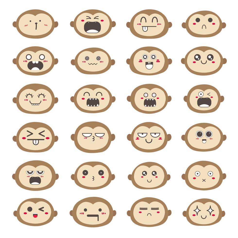 conjunto de emoticons de cara de macaco, design de personagens de macaco fofo. ilustração vetorial. vetor