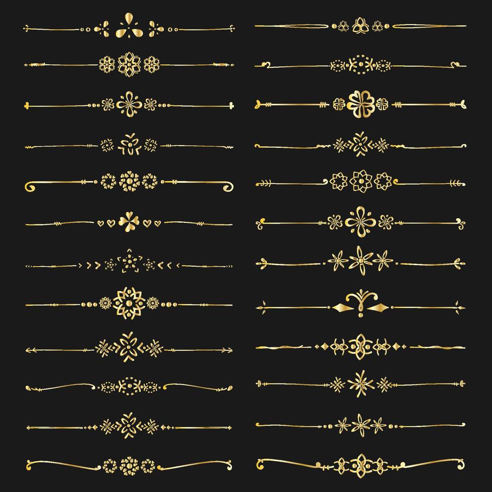 conjunto de elementos caligráficos decorativos dourados para decoração. ilustração vetorial artesanal. vetor