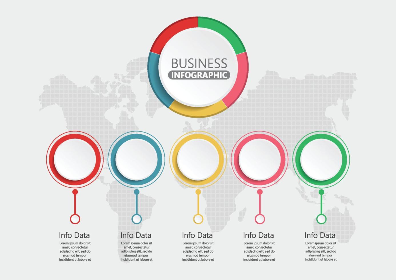 modelo de infográfico 3d abstrato com cinco etapas para o sucesso. modelo de círculo de negócios com opções para brochura, diagrama, fluxo de trabalho, cronograma, web design. vetor eps 10