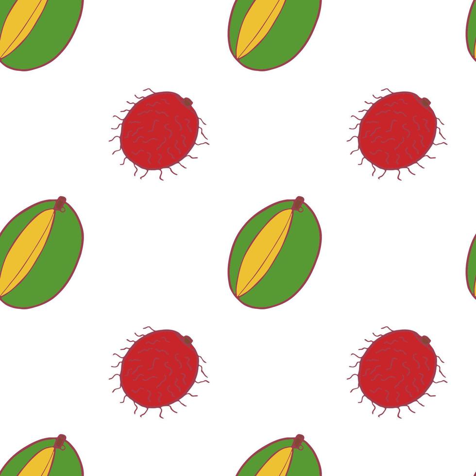 manga de frutas e padrão sem emenda de rambutan, ótimo design para qualquer finalidade. padrão de textura de tecido desenhado à mão. fundo de comida saudável. gráfico de verão de estilo simples de vetor. em fundo branco. vetor