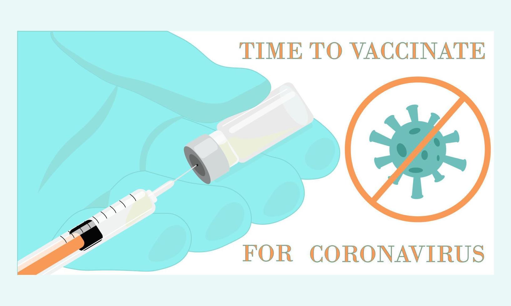 mão do médico na luva médica segurando o frasco de vacina e seringa. tempo de inscrição para vacinar o coronavírus. conceito de vacinas para a prevenção do coronavírus covid-19 vetor