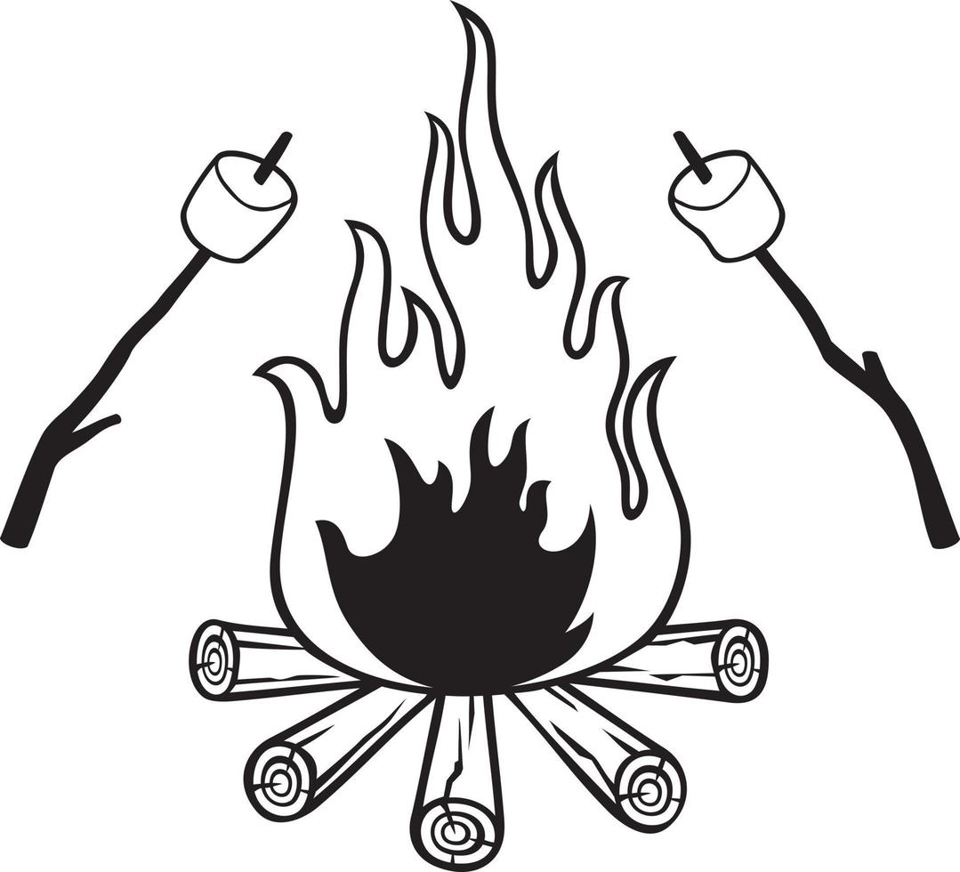 fogueira e marshmallow em uma vara. ilustração vetorial. vetor