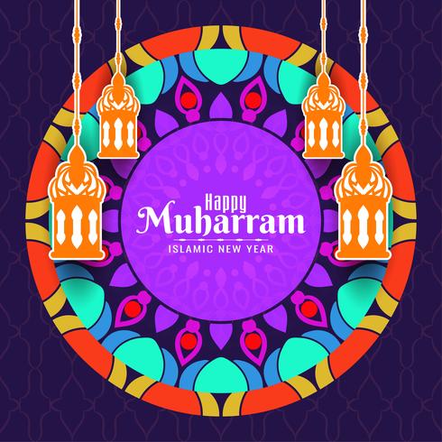 Feliz Muharran cartão islâmico colorido vetor
