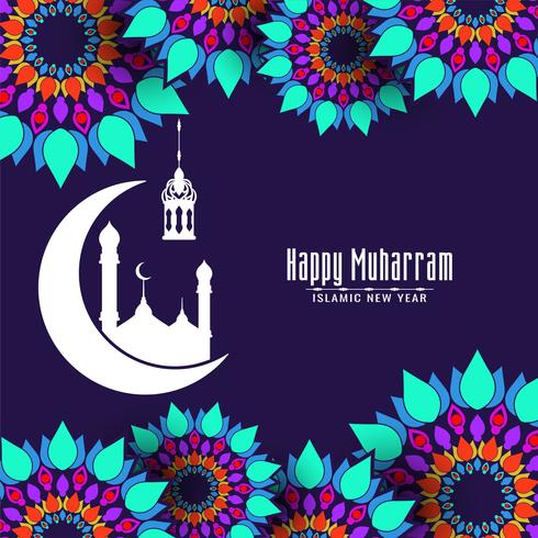 Feliz Muharran decorativo design islâmico colorido vetor