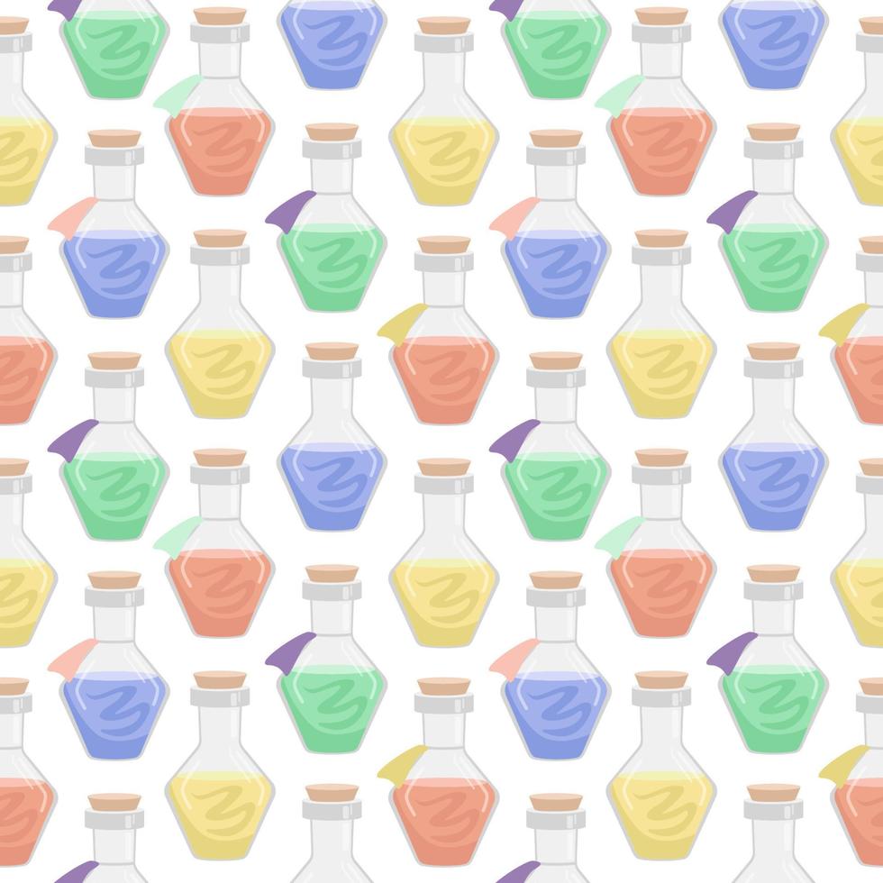 padrão sem emenda de vetor de frascos de várias formas. recipientes para líquidos. elementos coloridos do dia das bruxas