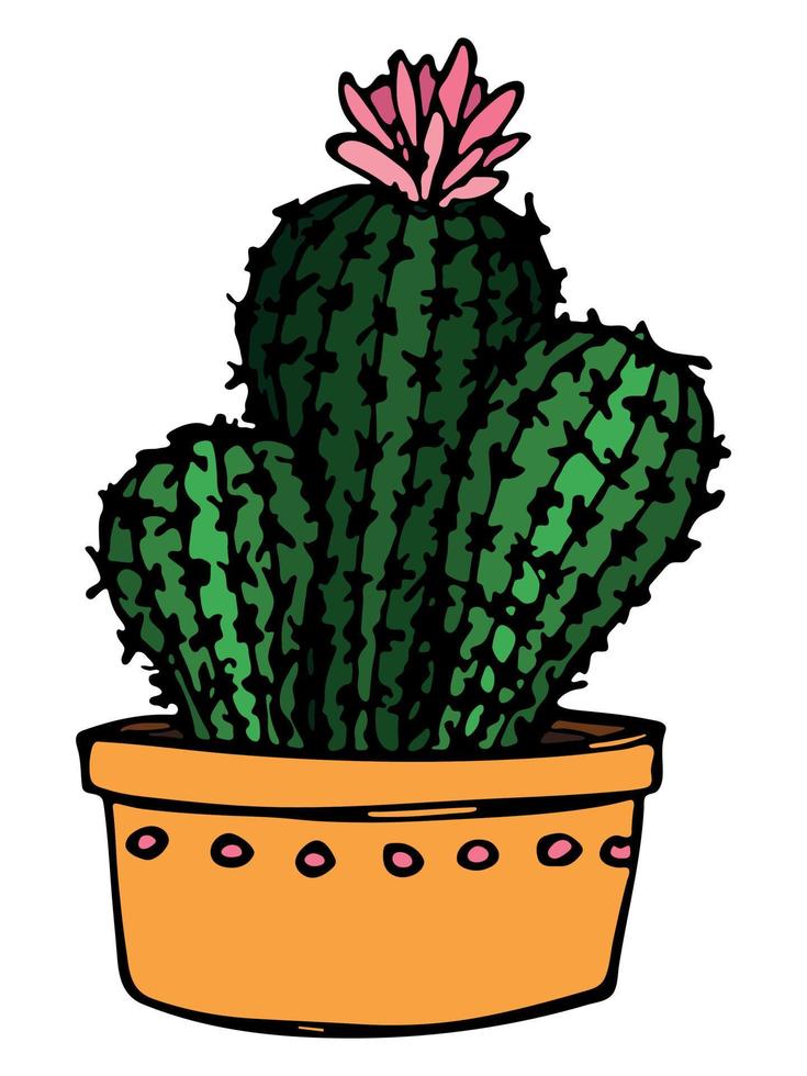 cacto simples desenhado à mão bonito. planta de casa em um clipart de pote. ilustração de cactos isolada no fundo branco. doodle em casa aconchegante. vetor