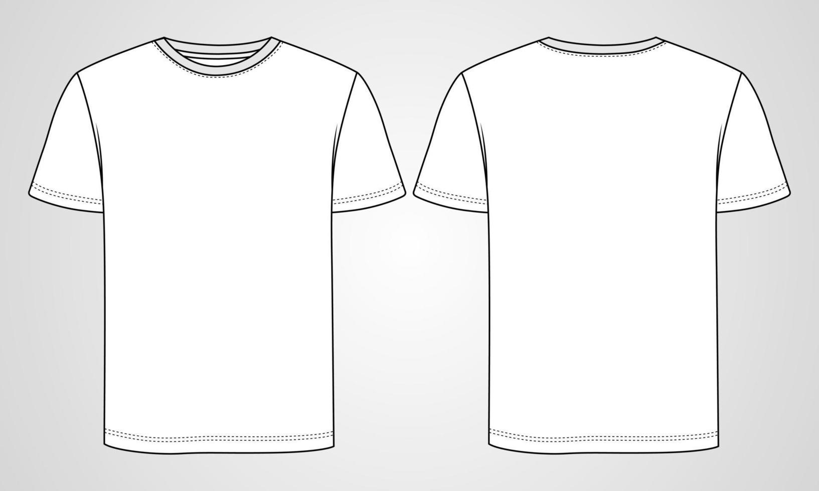 camiseta básica de manga curta geral técnica de moda plana esboço ilustração vetorial modelo vistas dianteiras e traseiras. roupas de vestuário mock up para homens e meninos. vetor