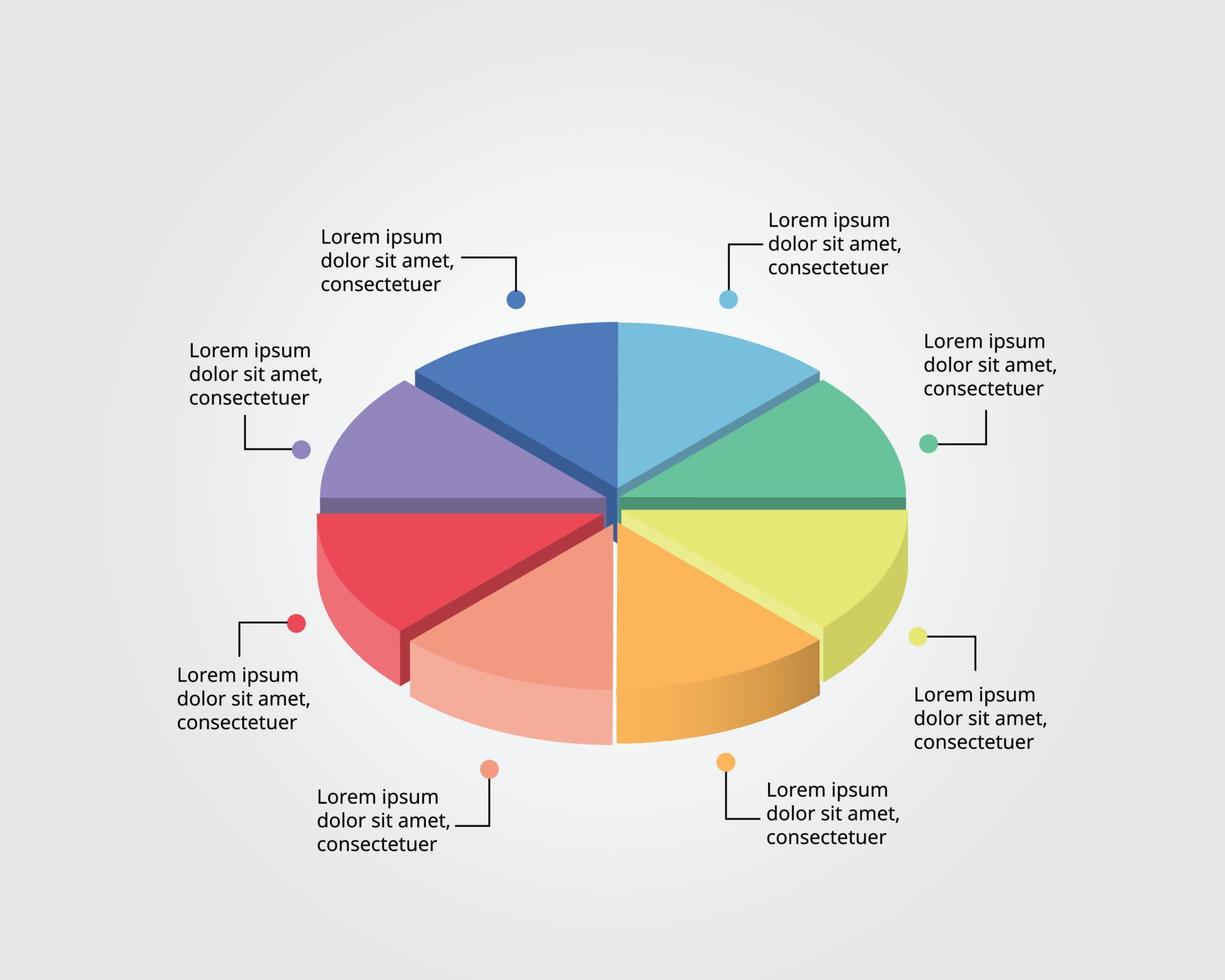 modelo de gráfico de pizza de círculo para infográfico para apresentação de 8 elementos vetor
