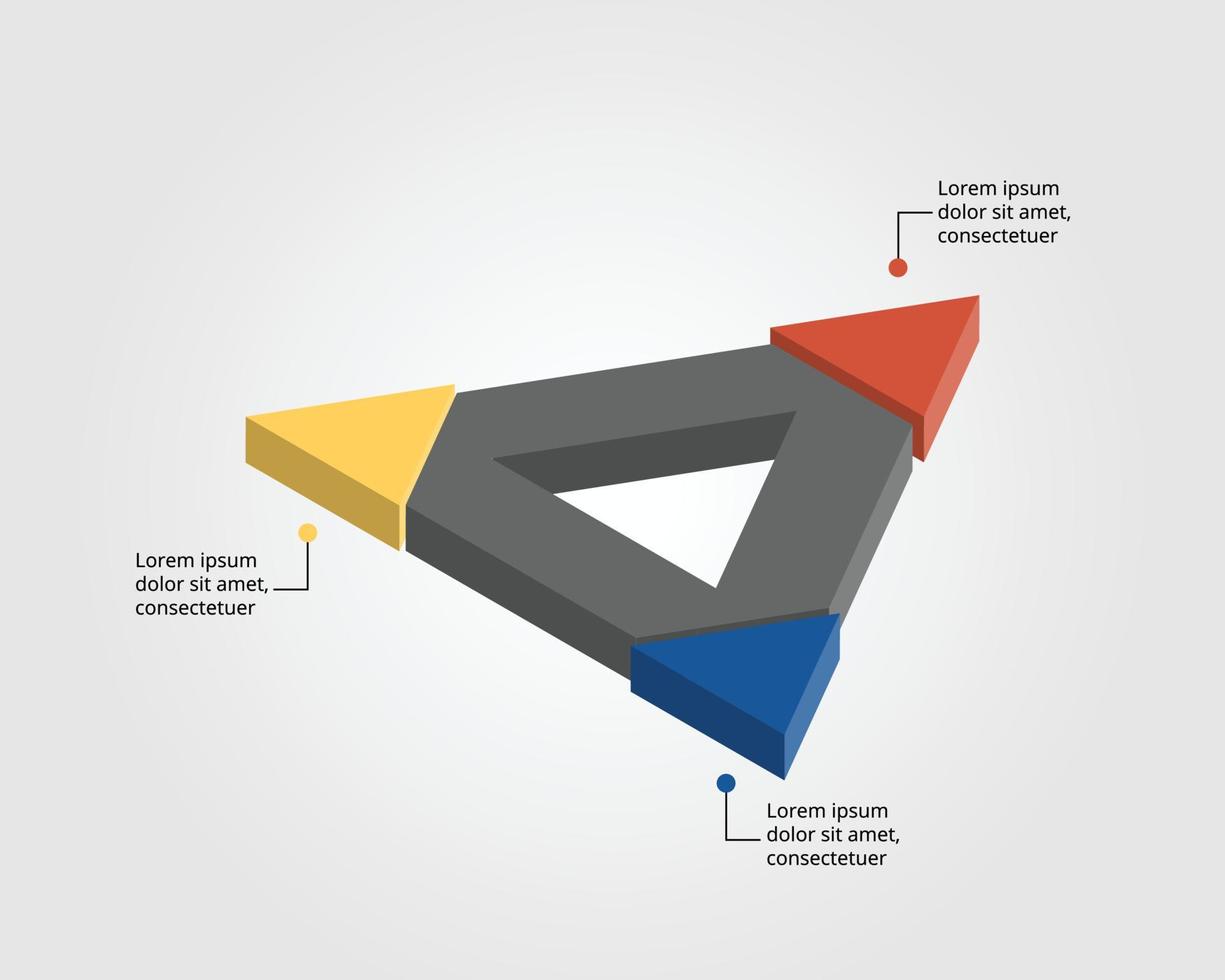 modelo de triângulo para infográfico para apresentação de 3 elementos vetor