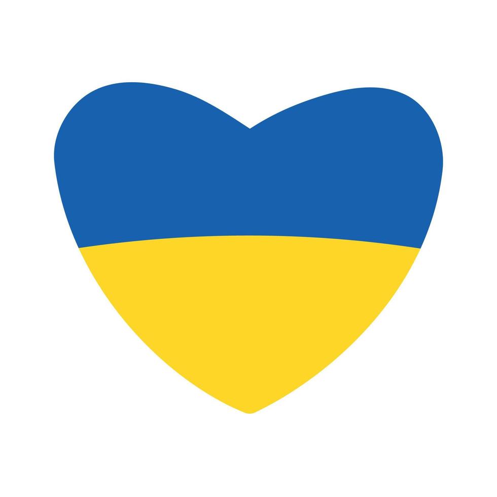 cores da bandeira ucraniana em forma de coração, ilustração vetorial plana isolada no fundo branco. adesivo com conceitos de apoio e oração pela ucrânia durante a guerra com a rússia. vetor