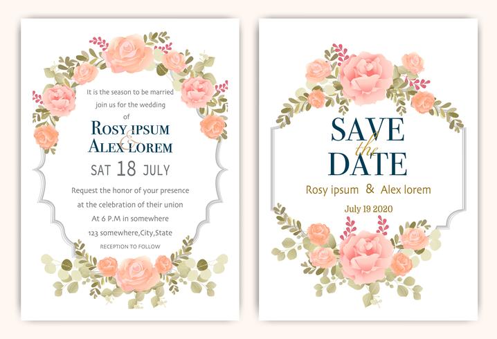 cartão de convite de casamento com colorido floral e folhas. vetor