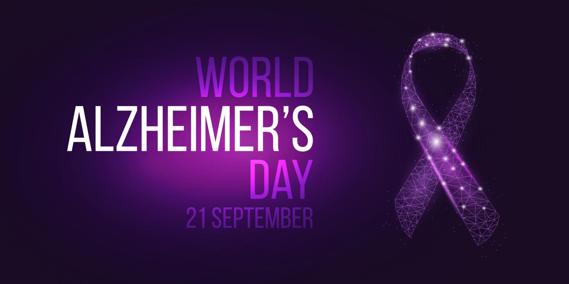 conceito mundial do dia mundial do alzheimer. modelo de banner com consciência de fita de baixo poli brilhante. ilustração vetorial vetor