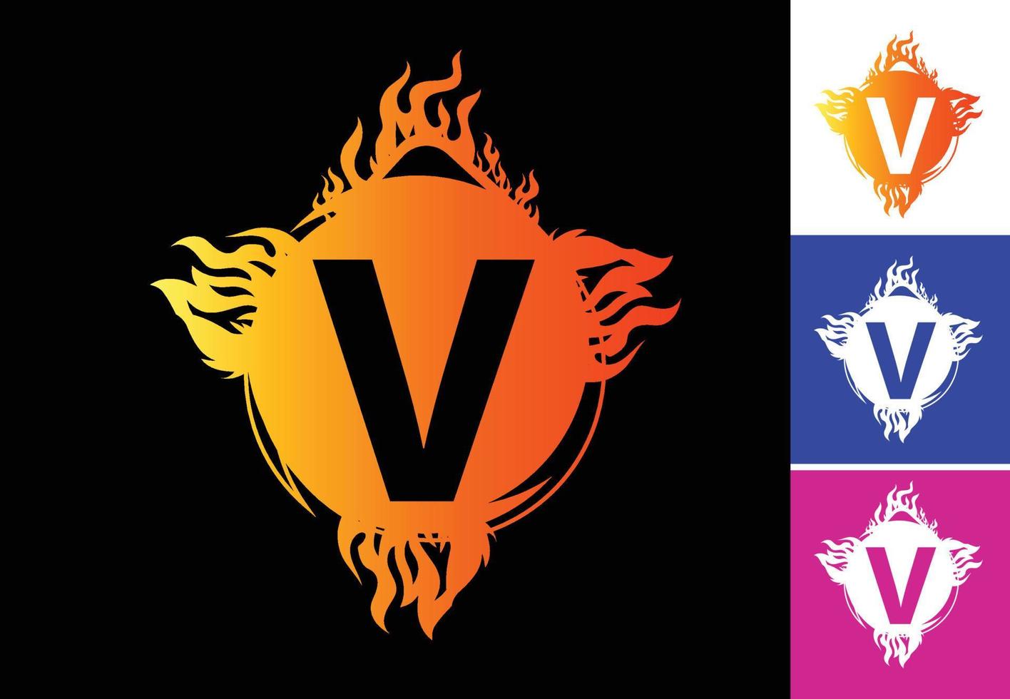 modelo de design de logotipo e ícone de carta v fogo vetor