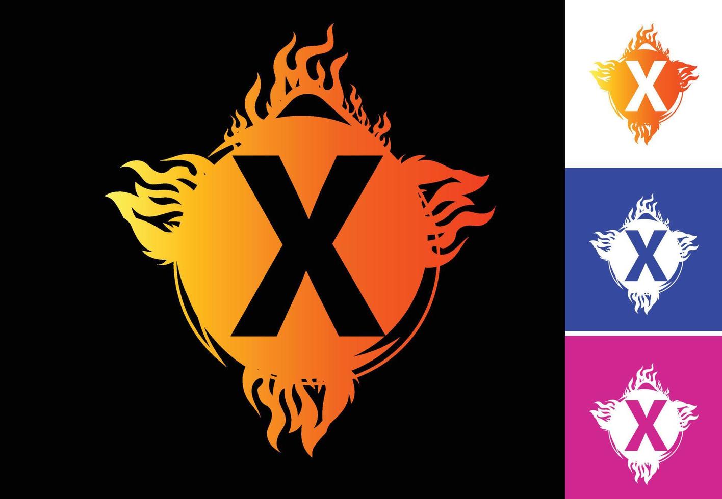 modelo de design de logotipo e ícone de fogo x carta vetor