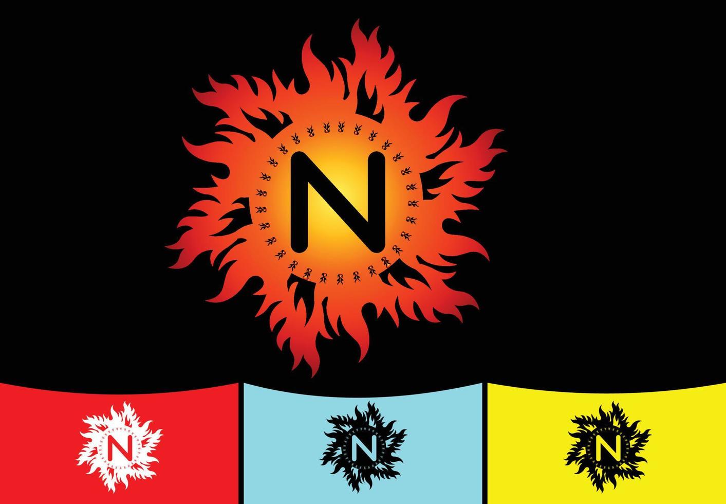 modelo de design de logotipo e ícone de carta fogo n vetor