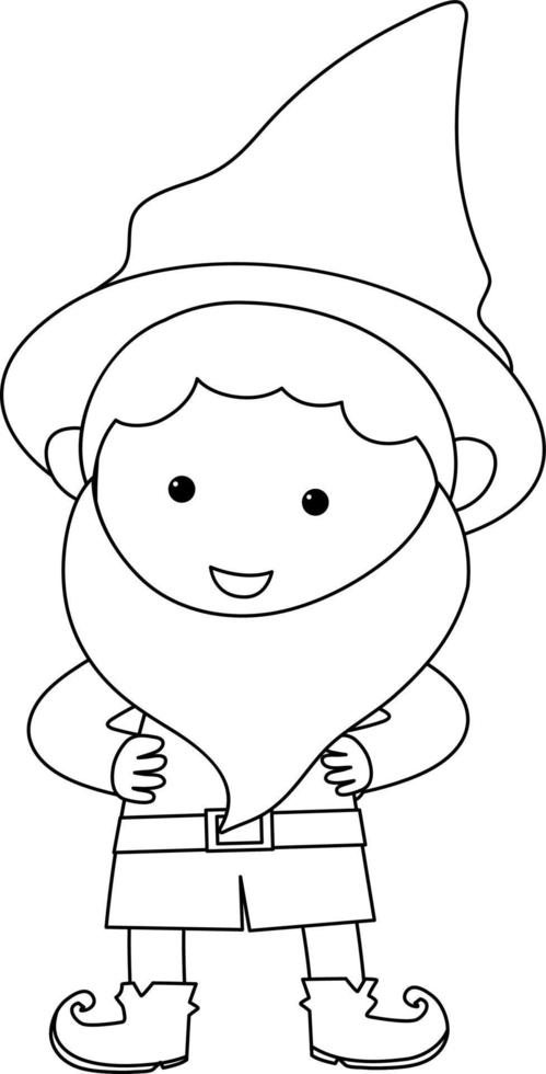 personagem de doodle preto e branco de gnomo de jardim vetor
