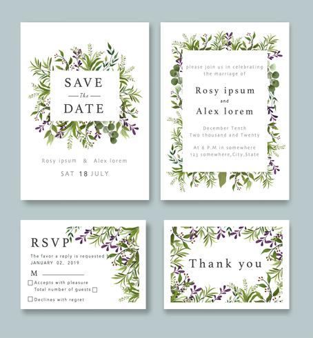 Convites de casamento salvar o design de cartão de data com elegante anêmona de jardim. vetor