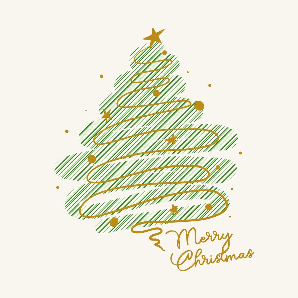 cartão de natal de árvores de natal decoradas estilizadas. cartaz de vetor desenhado à mão.