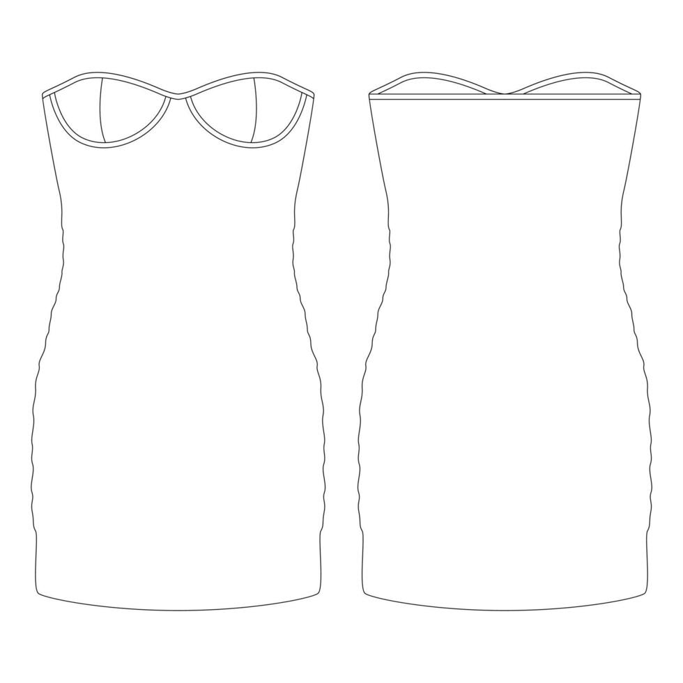 modelo de mini vestido com bustier e underwire ilustração vetorial design plano roupas de contorno vetor