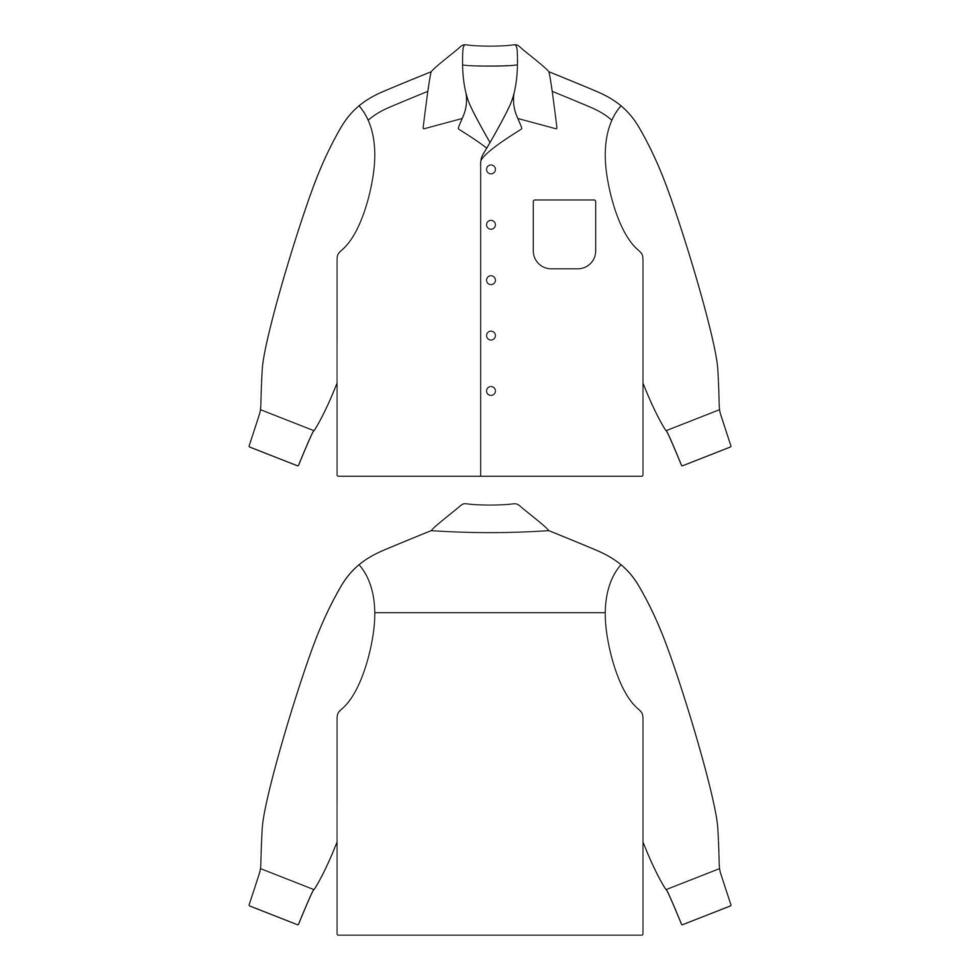 modelo de camisa de acampamento de manga longa com ilustração vetorial de bolso roupas de contorno de design plano vetor