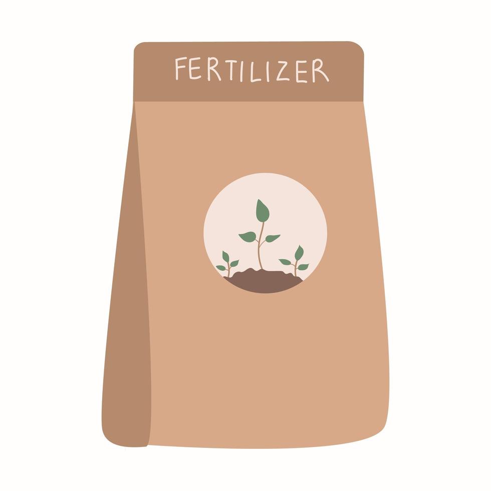 embalagem com solo para plantas em. terra para vasos, vários fertilizantes. ilustração vetorial em um estilo simples. vetor