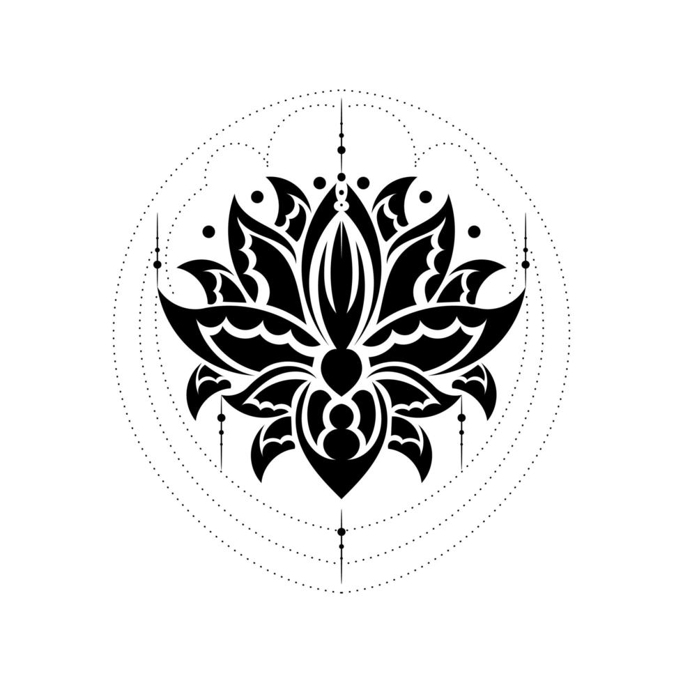 tatuagem de flor de lótus, yoga ou elemento decorativo zen no estilo boho. vetor