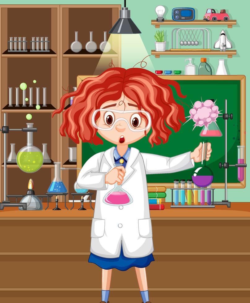 cena de laboratório com personagem de desenho animado cientista vetor