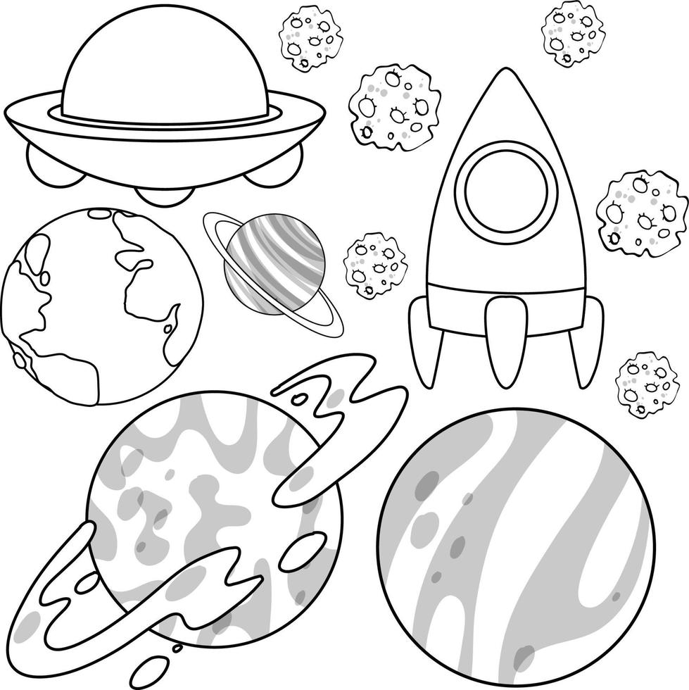 um conjunto de doodle sobre o planeta em fundo branco vetor