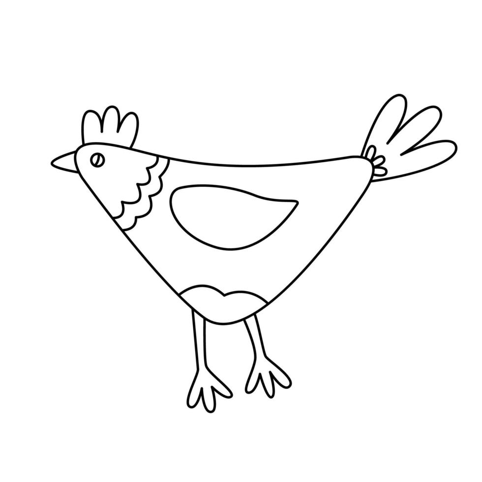 galinha decorativa engraçada de páscoa. doodle mão desenhada contorno preto de ilustração vetorial. ótimo para cartões, livros para colorir. vetor