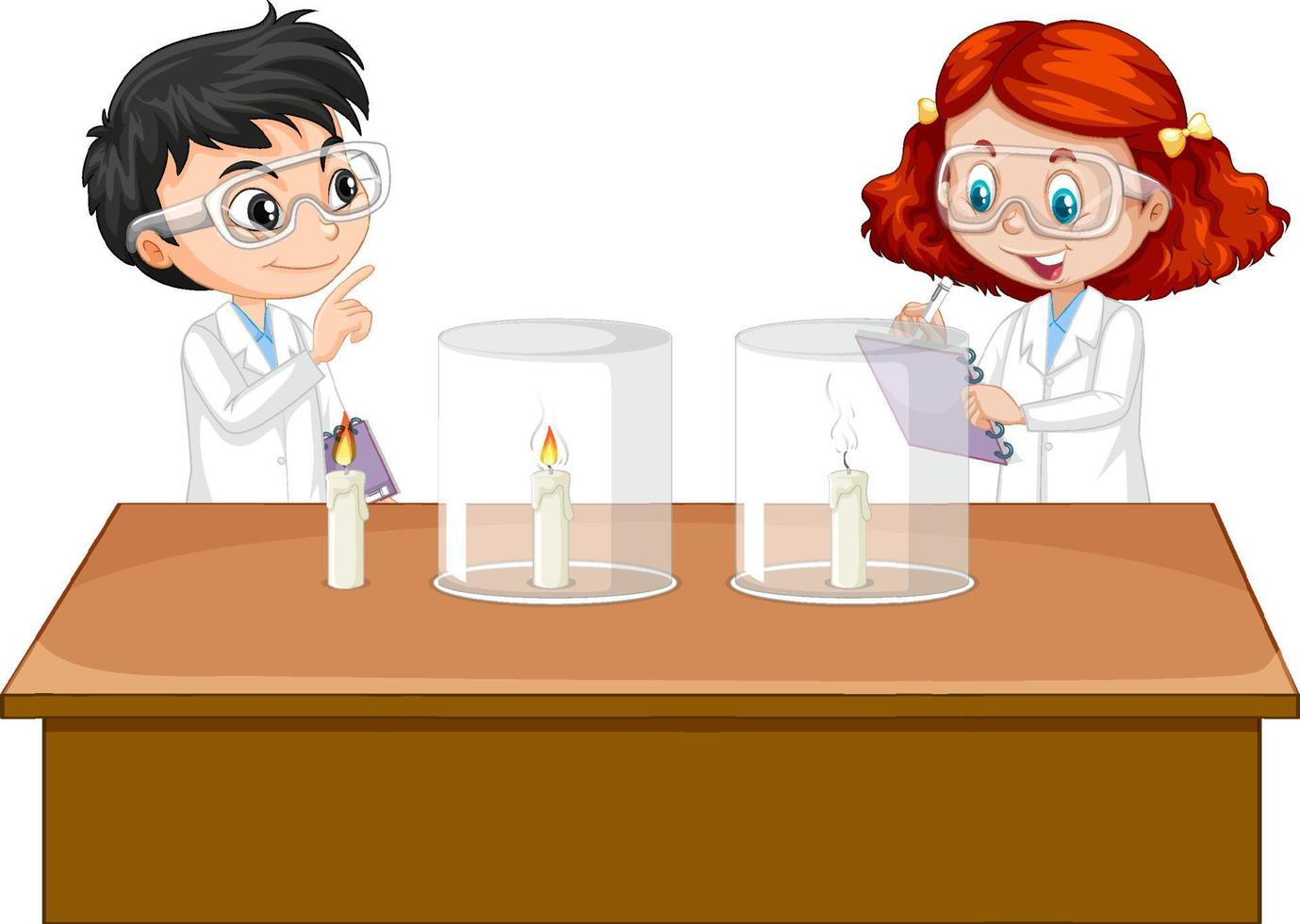 crianças cientistas fazendo experimento científico vetor