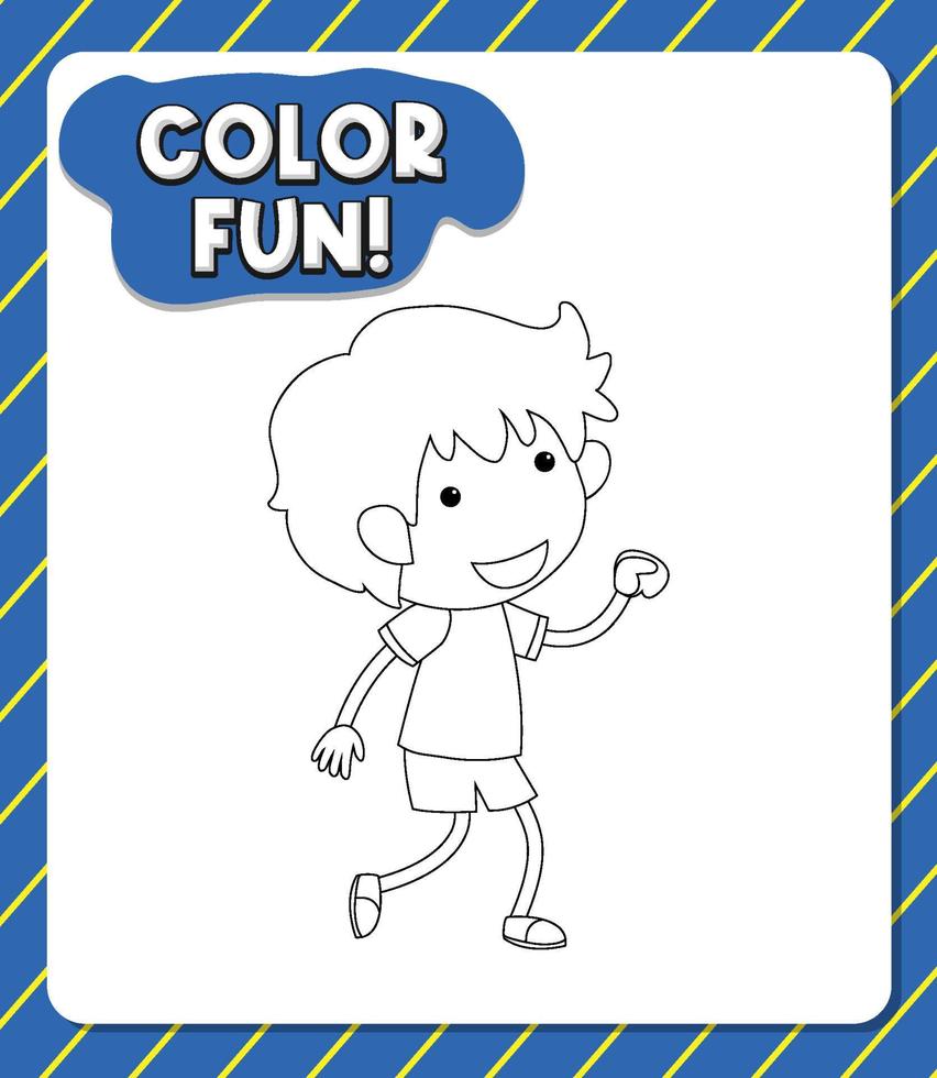 modelo de planilhas com texto divertido de cor e contorno de menino vetor