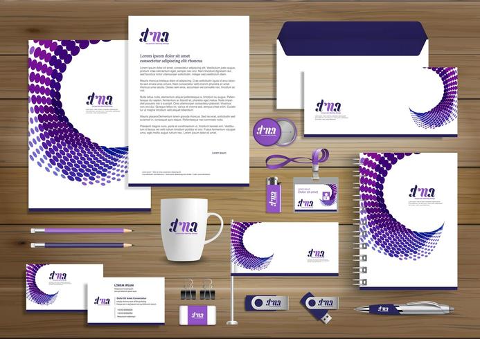 Design de modelo de identidade corporativa de negócios roxo vetor