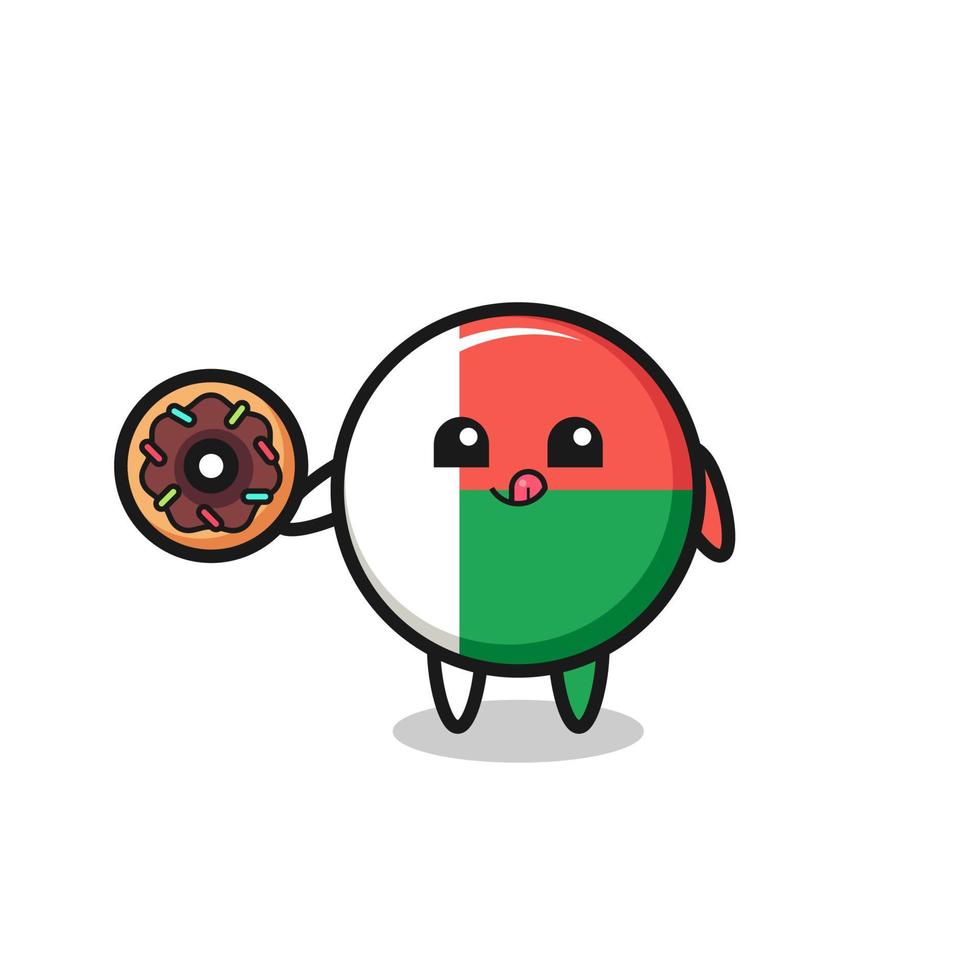 ilustração de um personagem de bandeira de madagascar comendo um donut vetor