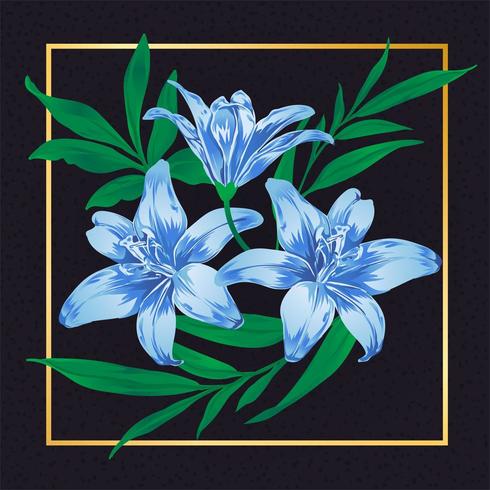 Flor Azul Folha Vintage Vector Natureza