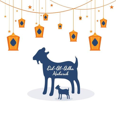 Cartão de Eid Al Adha com ilustração de lanterna de cabra vetor