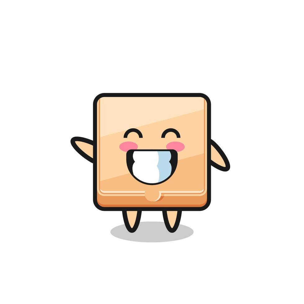 personagem de desenho animado de caixa de pizza fazendo gesto de mão de onda vetor