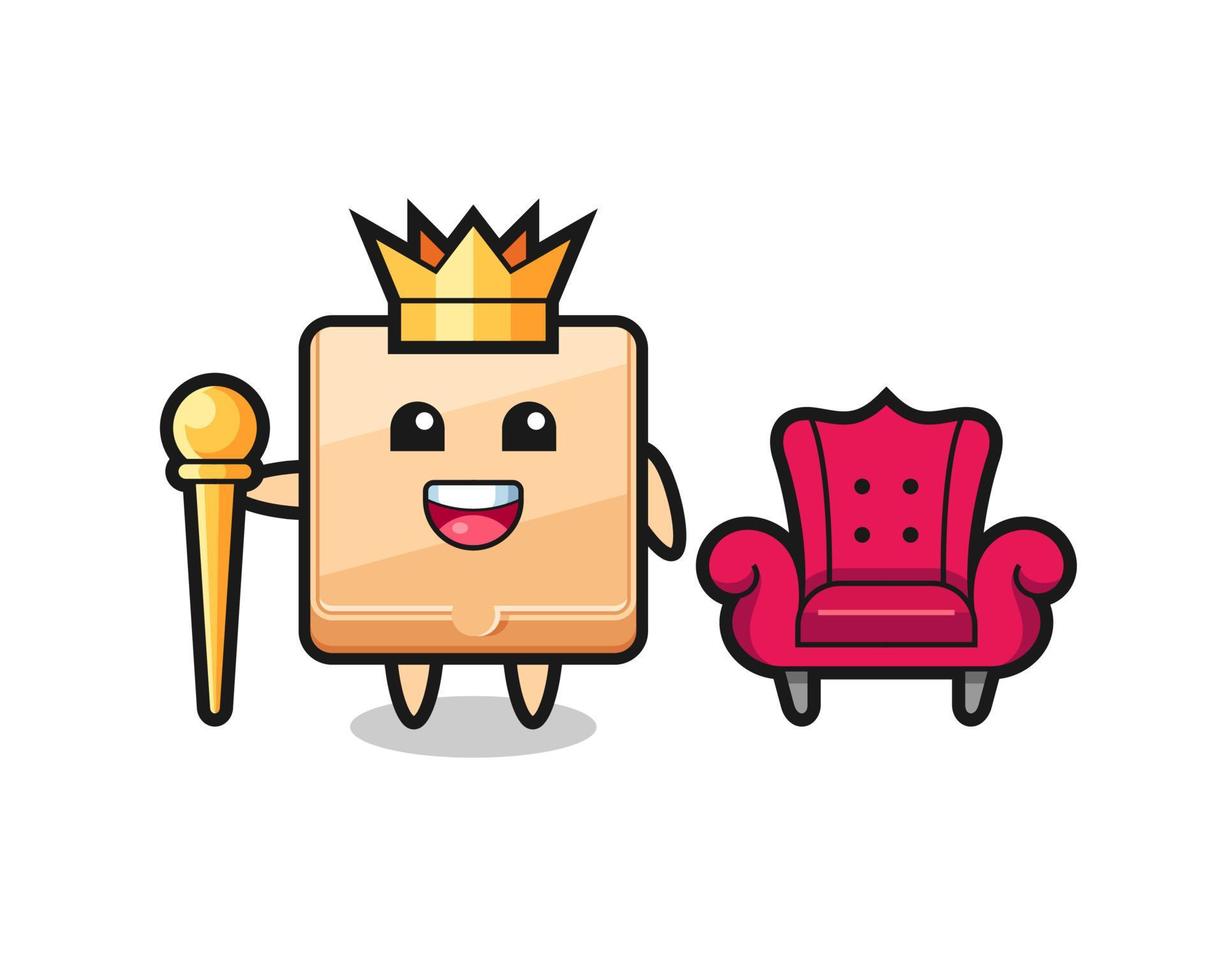 desenho de mascote de caixa de pizza como rei vetor