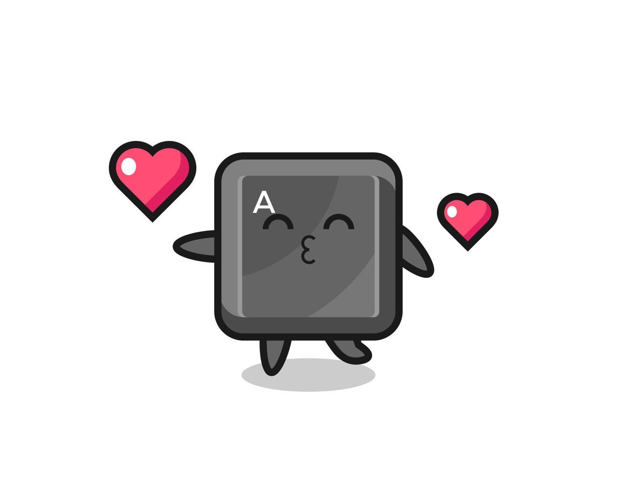 desenho de personagem de botão de teclado com gesto de beijo vetor