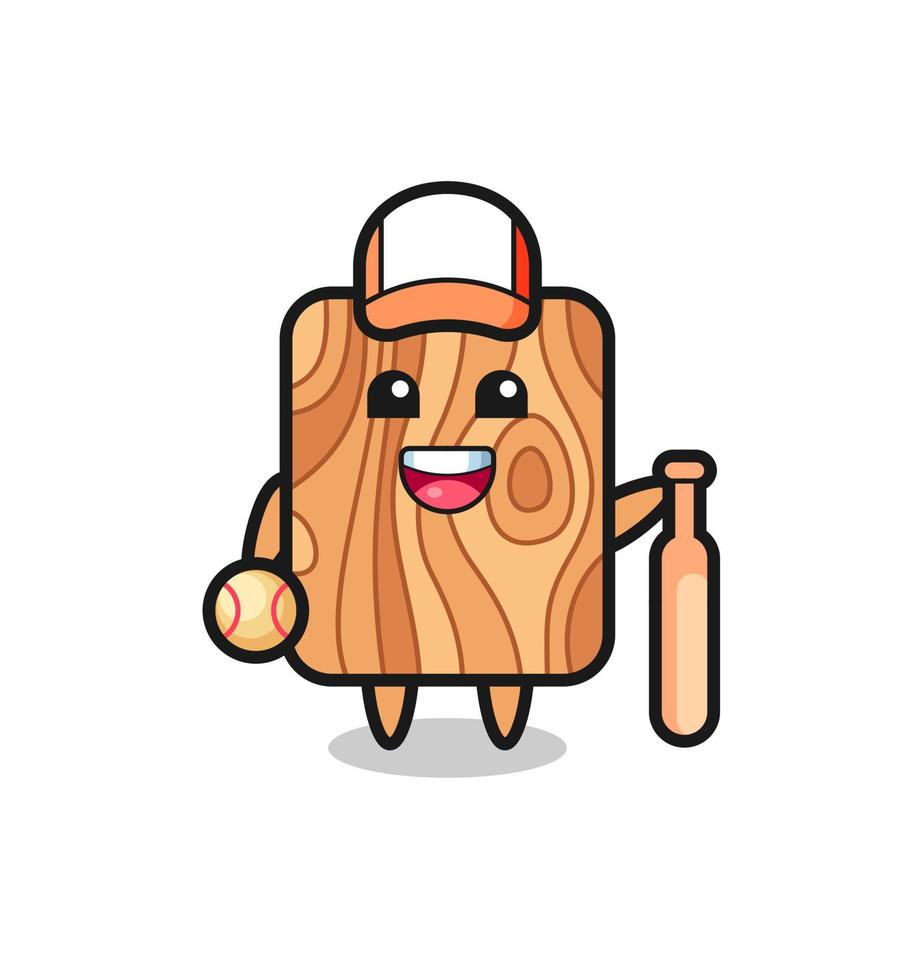 personagem de desenho animado de madeira de prancha como jogador de beisebol vetor