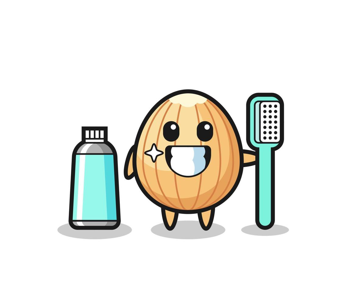 ilustração de mascote de amêndoa com uma escova de dentes vetor