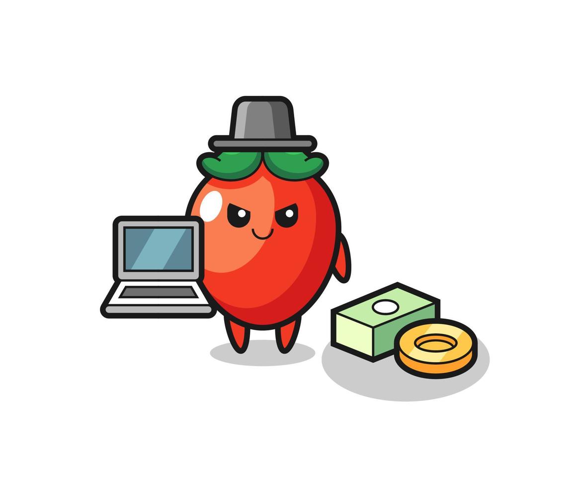 ilustração de mascote de pimenta como um hacker vetor