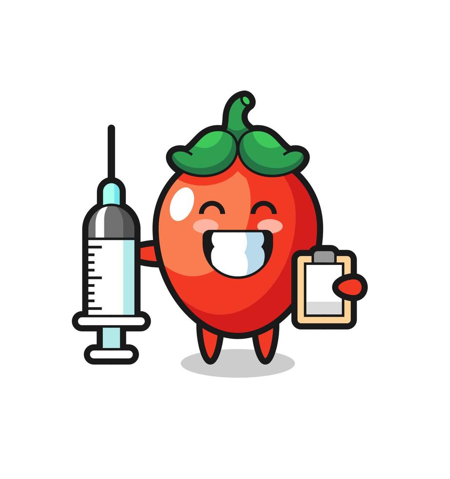 ilustração de mascote de pimenta como médico vetor