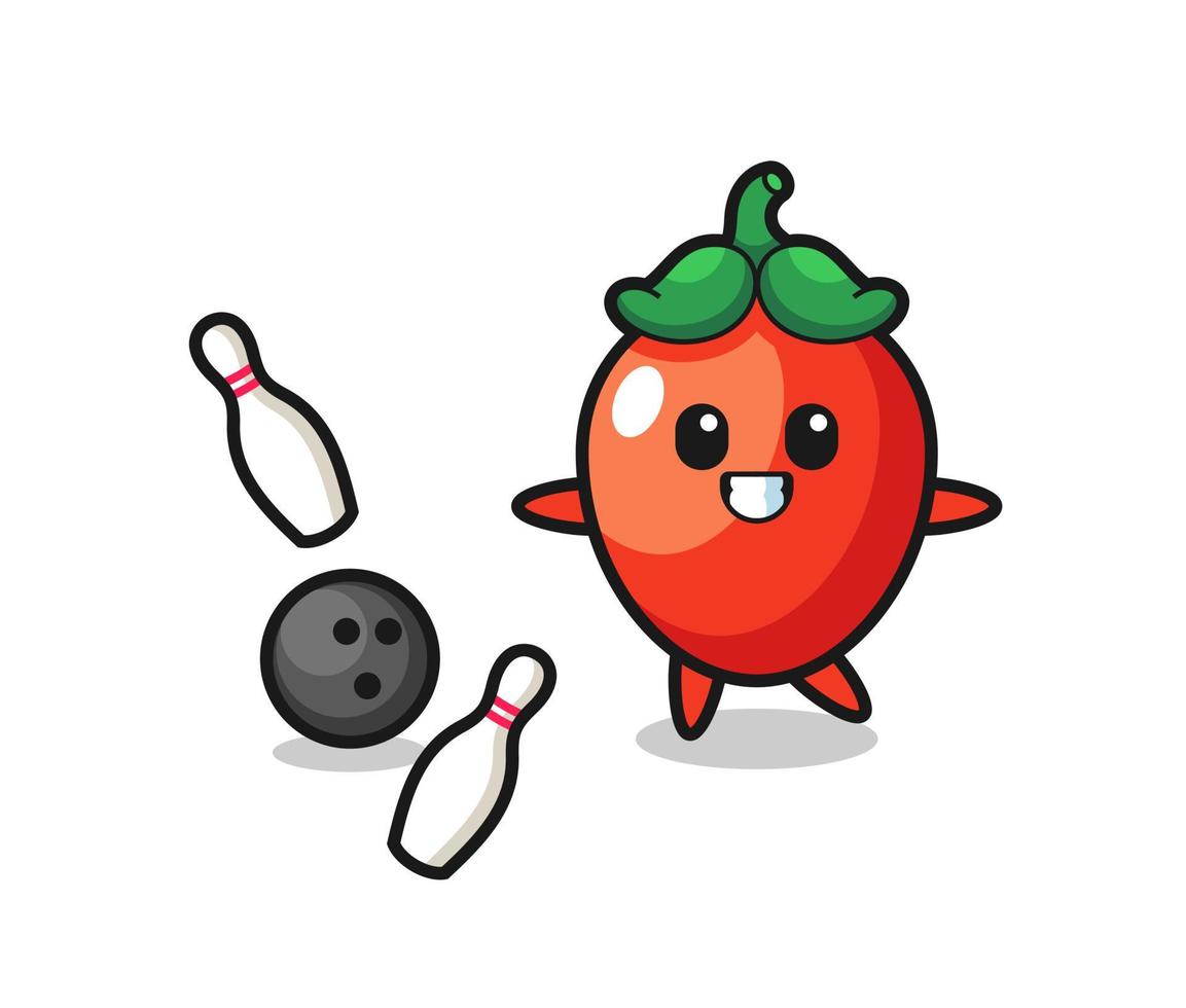 desenho de personagem de pimenta está jogando boliche vetor