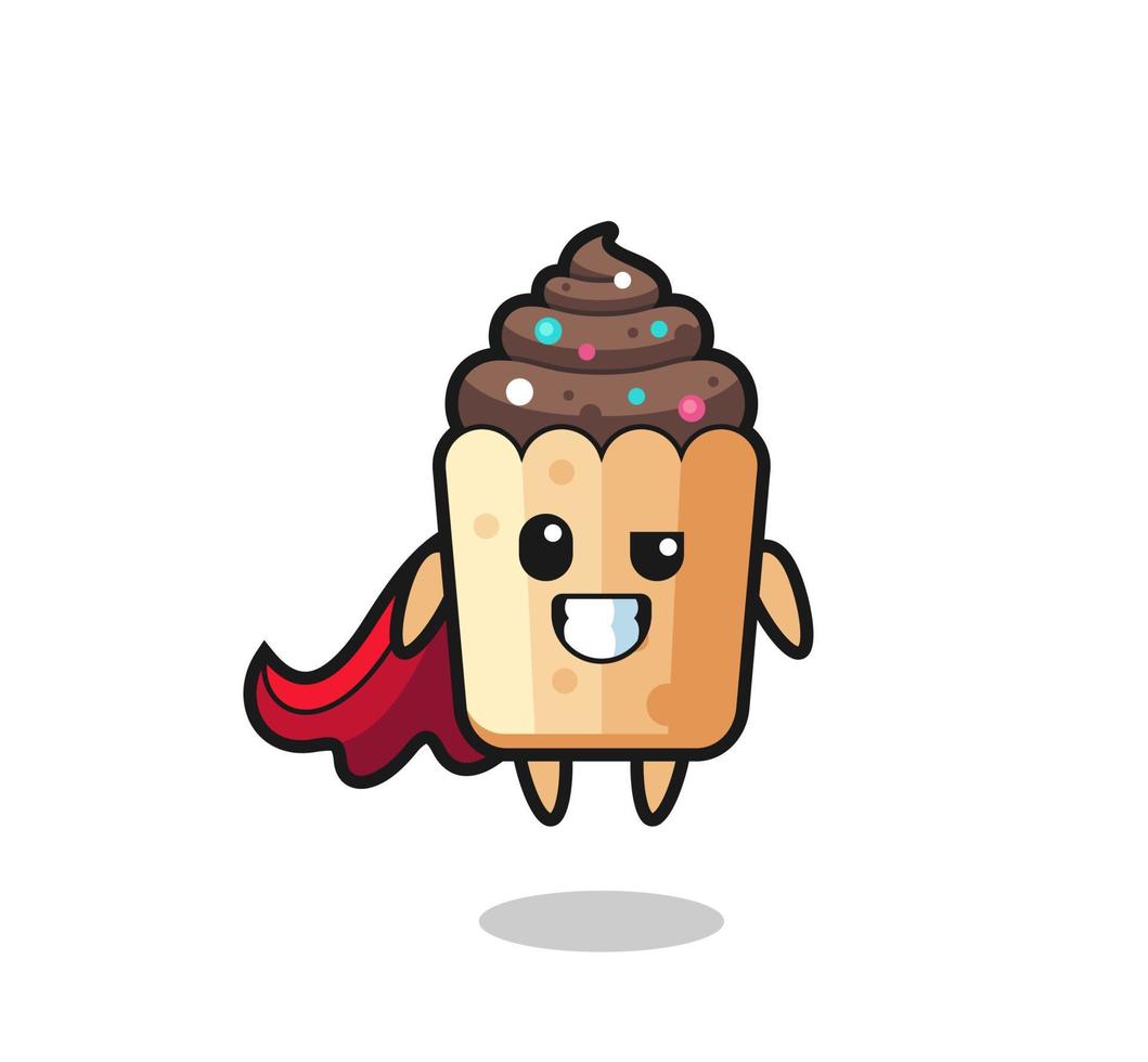 o personagem de cupcake fofo como um super-herói voador vetor