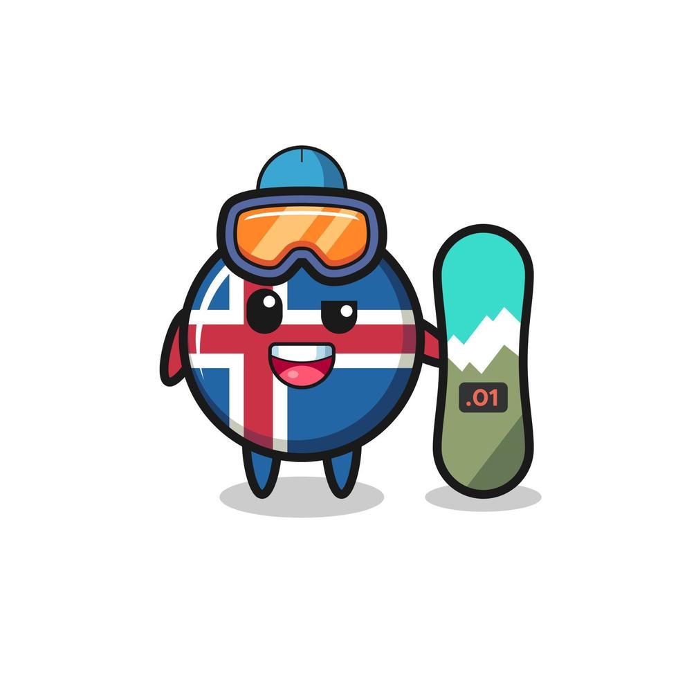 ilustração do personagem da bandeira da islândia com estilo de snowboard vetor
