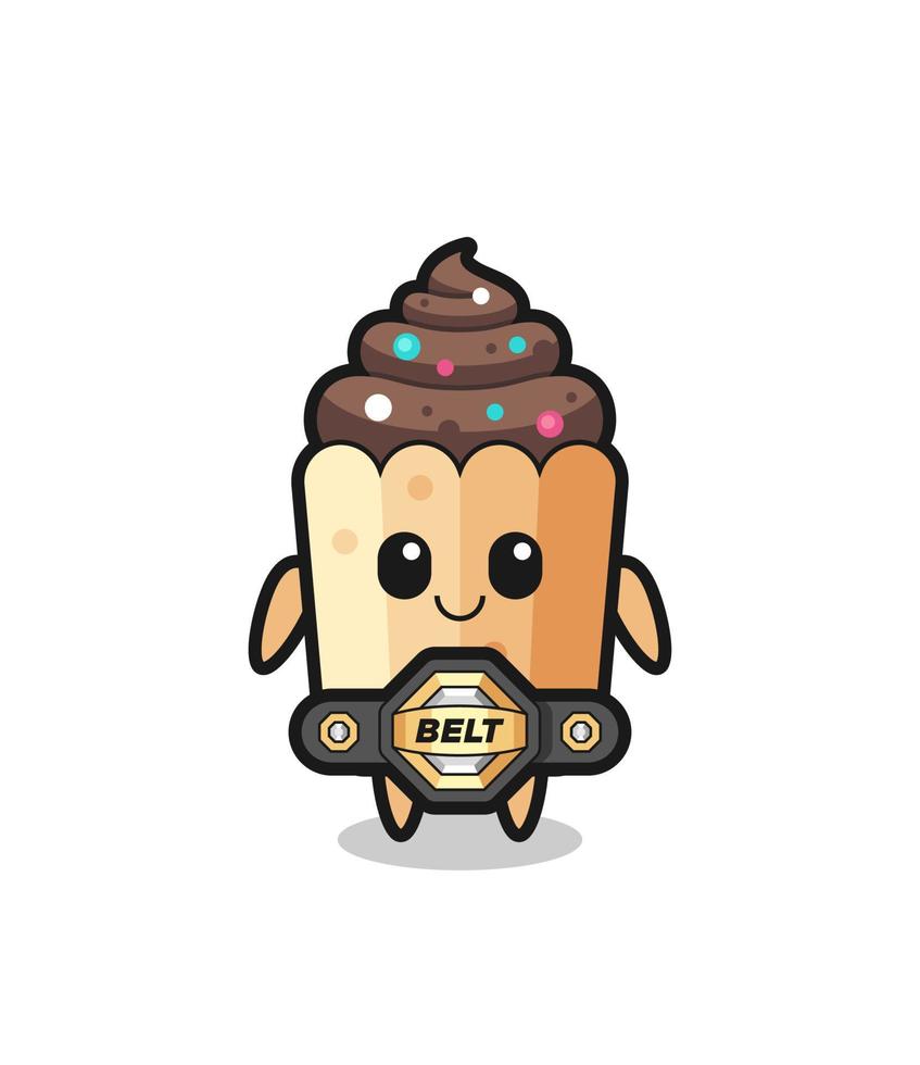 o mascote do cupcake do lutador de mma com um cinto vetor